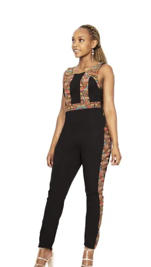 Black African Ankara Jumpsuit Crocodile
