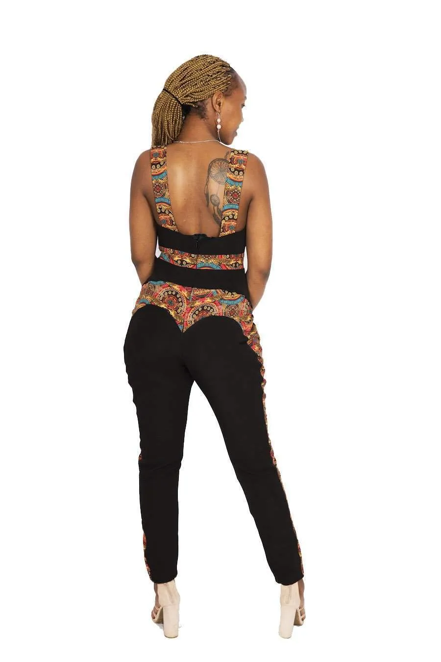Black African Ankara Jumpsuit Crocodile