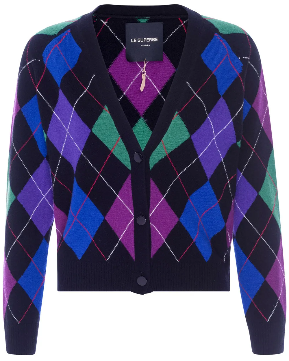 Black Argyle Gem Cardigan