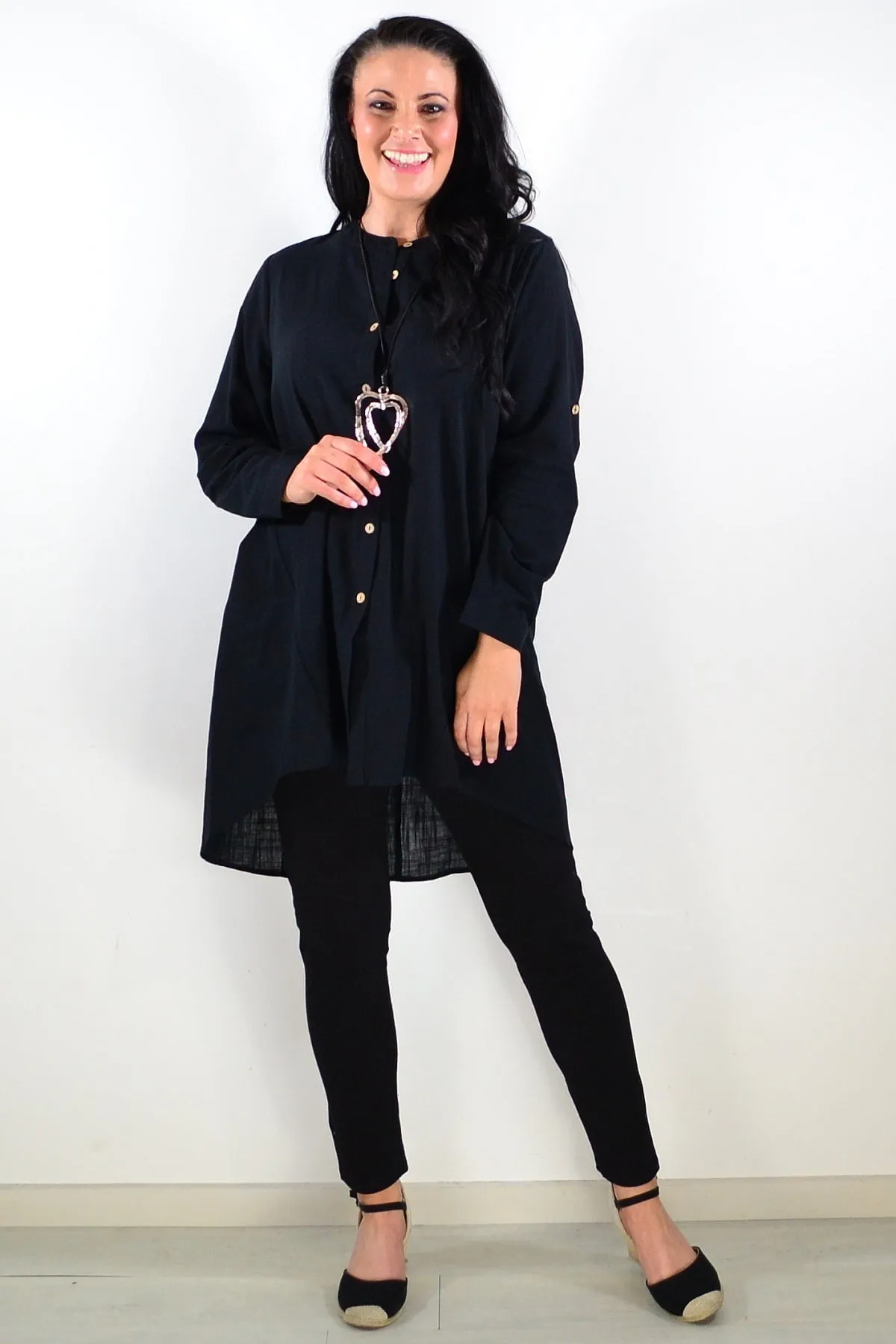 Block Black Button Up Shirt Tunic