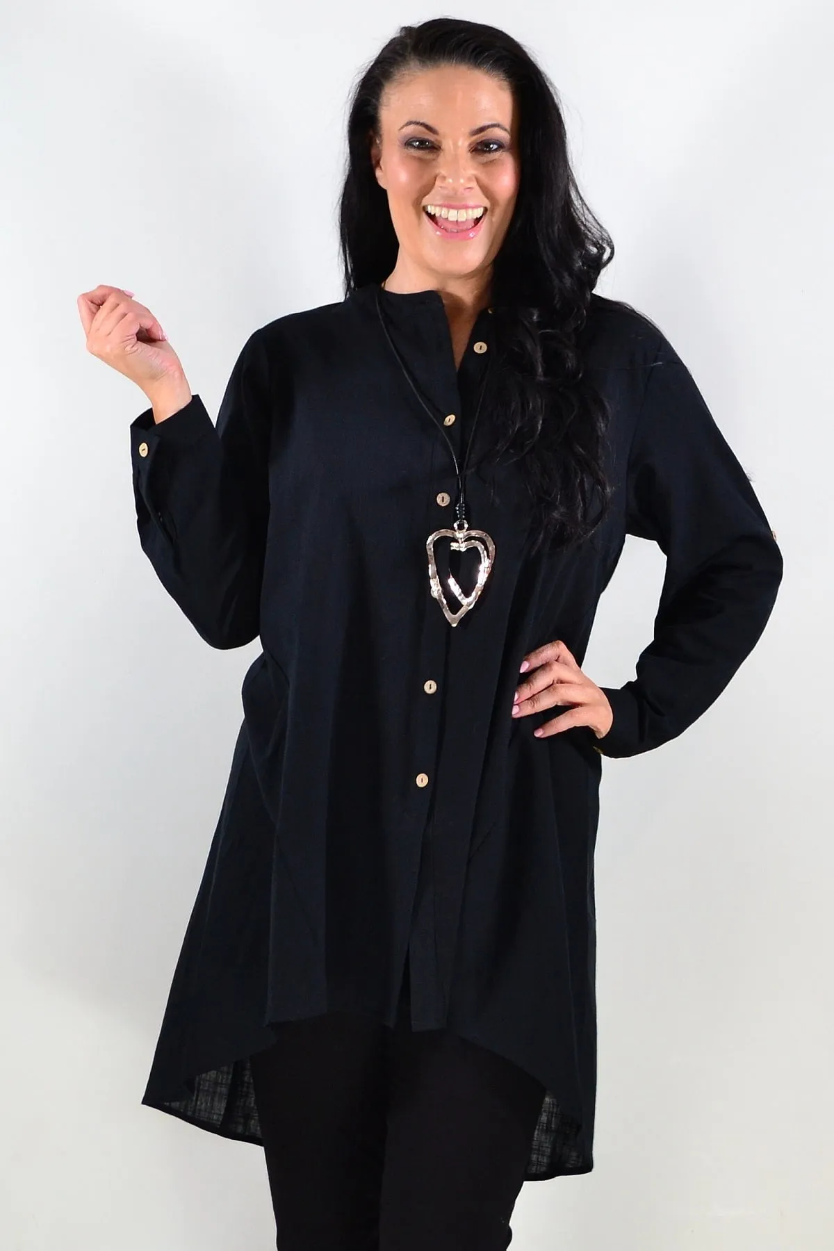 Block Black Button Up Shirt Tunic