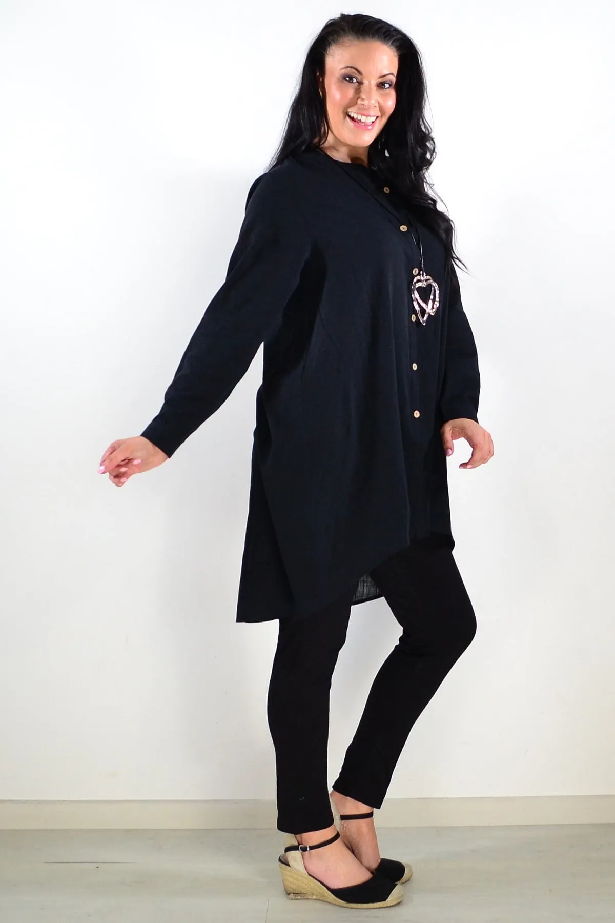 Block Black Button Up Shirt Tunic