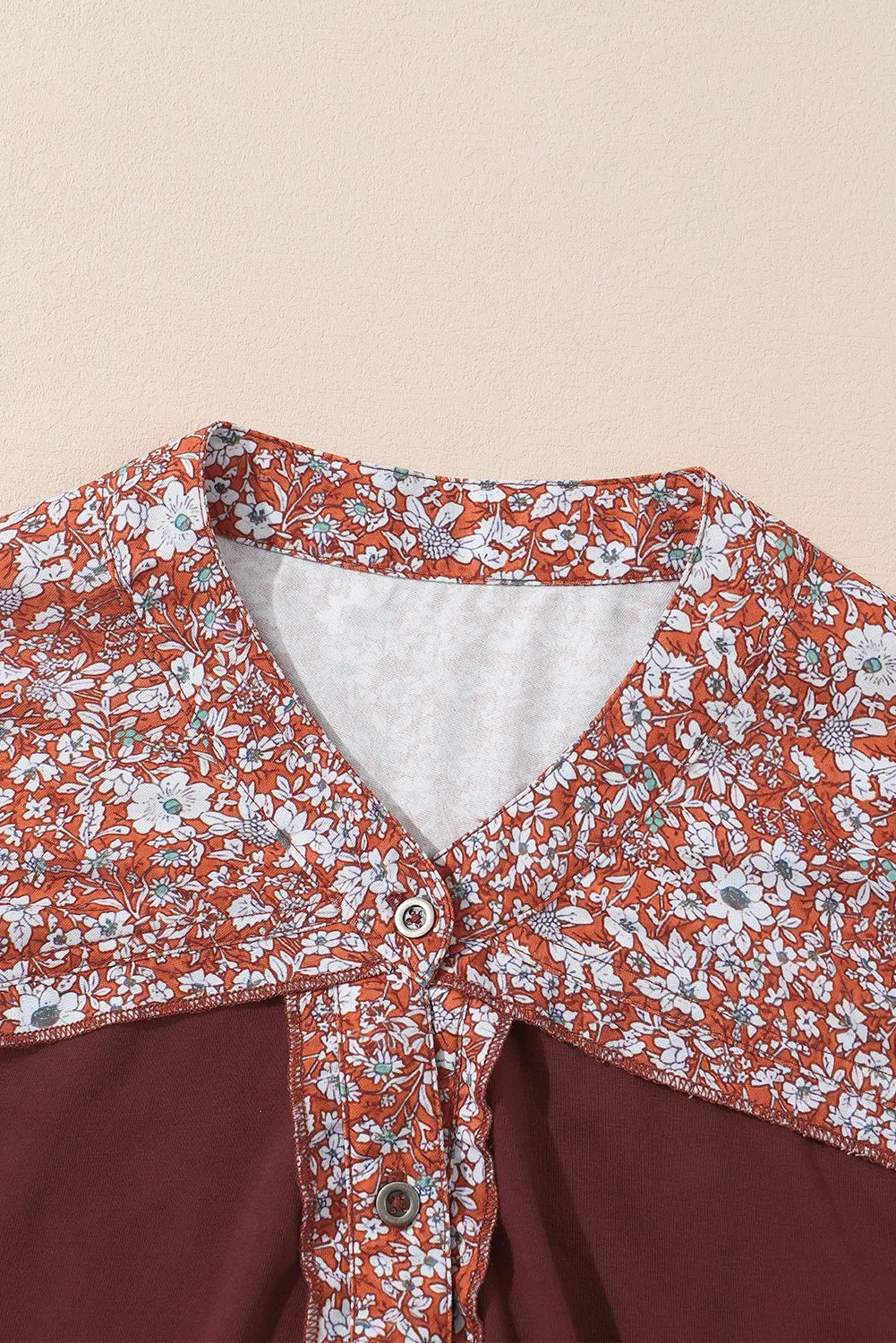 Boho Red Patchwork Floral Plaid Bishop Sleeve Top