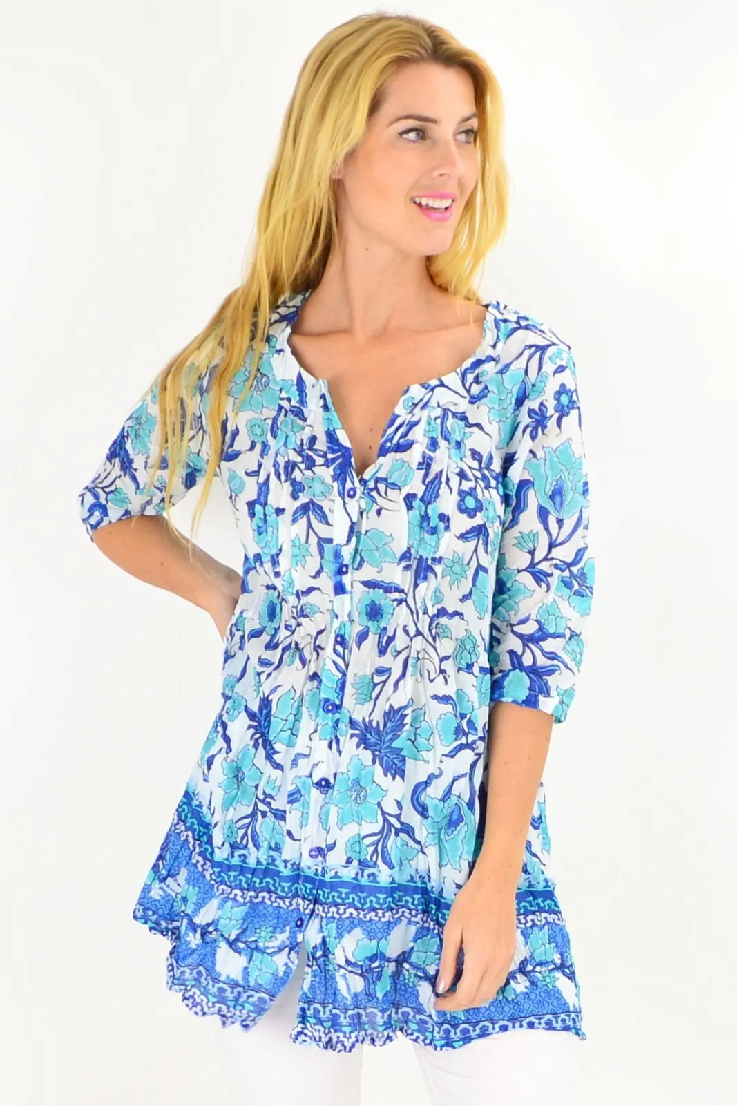 Button up Floral Tunic Blouse
