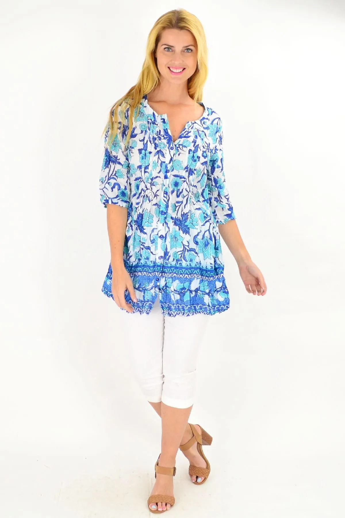 Button up Floral Tunic Blouse