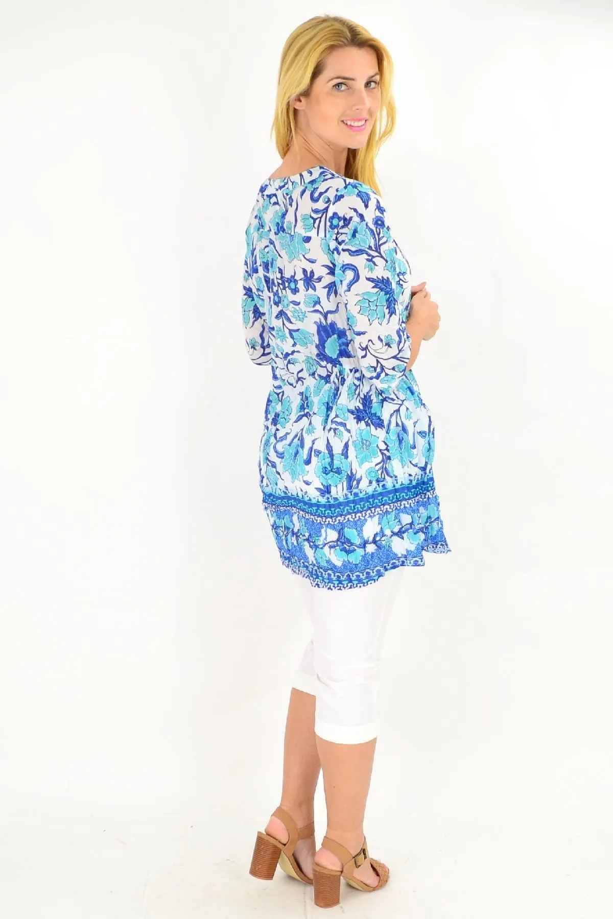 Button up Floral Tunic Blouse