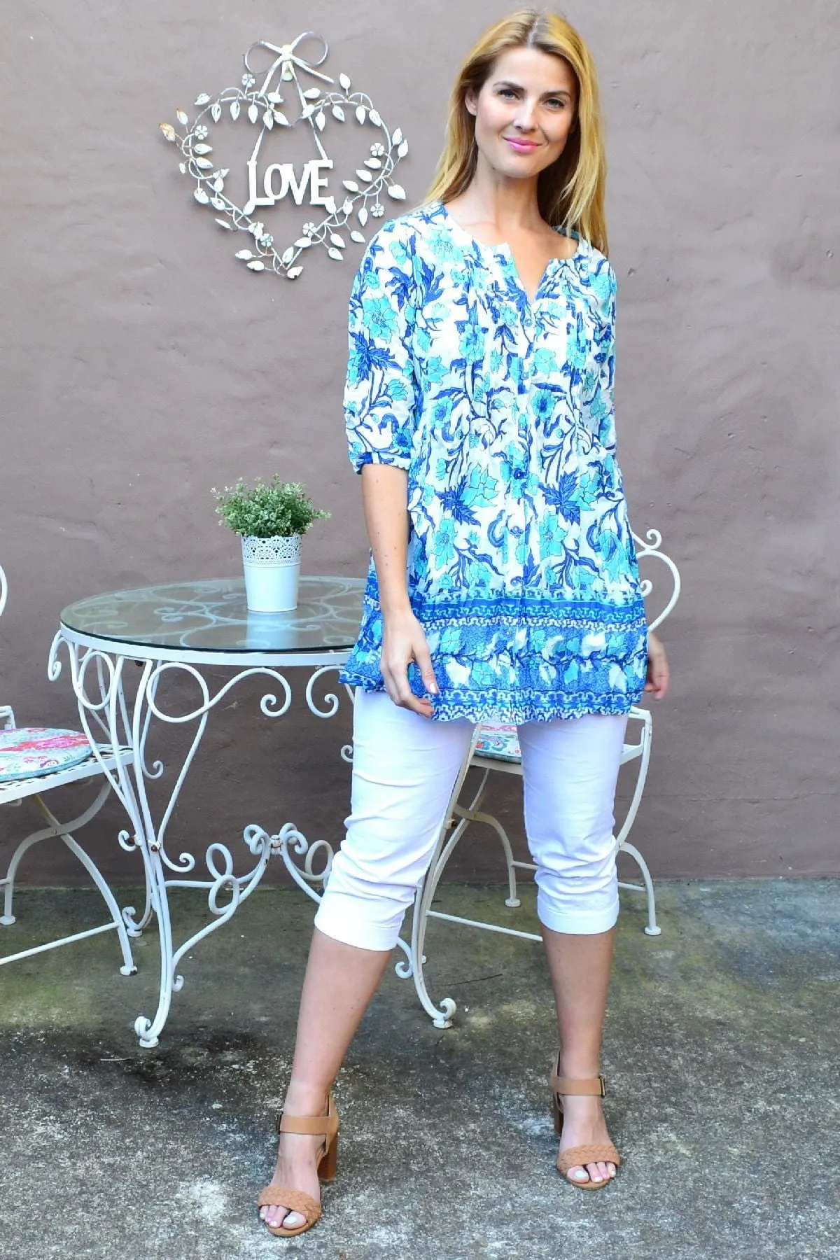 Button up Floral Tunic Blouse