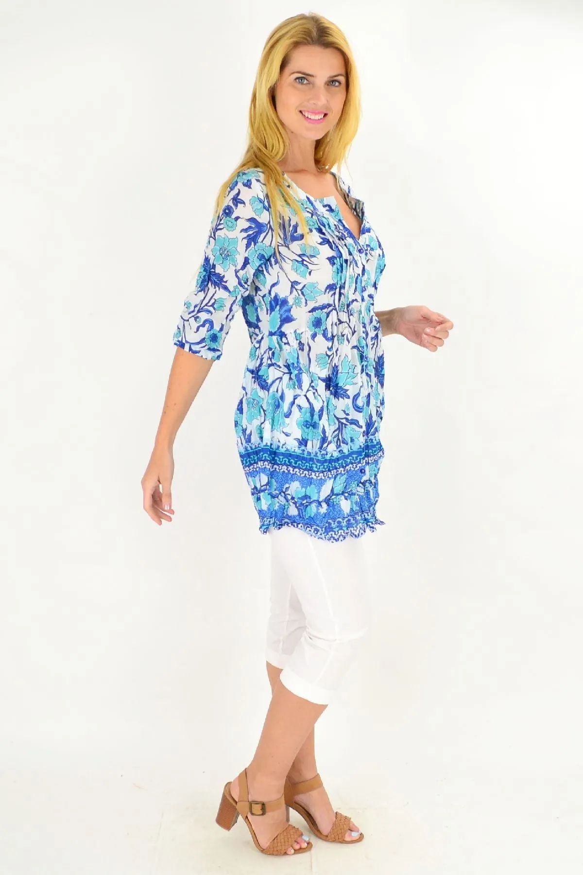 Button up Floral Tunic Blouse