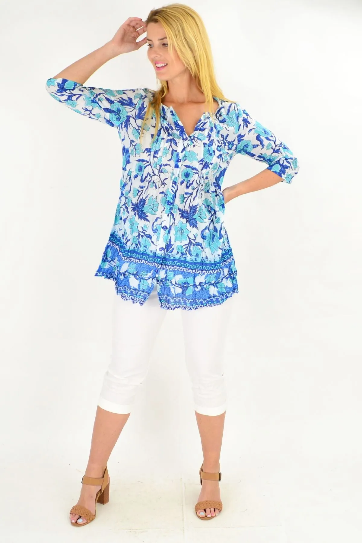 Button up Floral Tunic Blouse