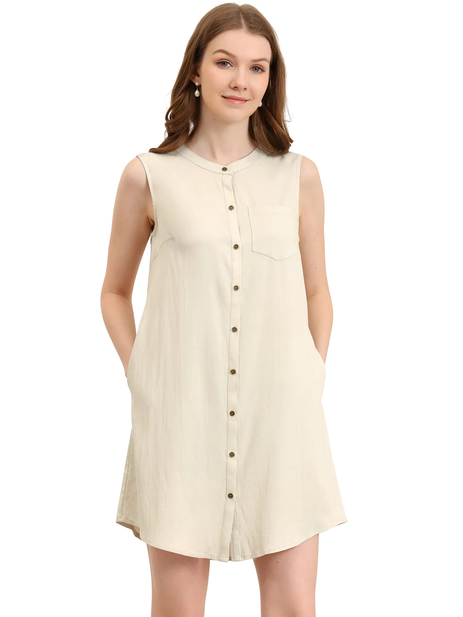 Button Up Shirtdress Sleeveless Tunic Denim Chambray Dress Sundress