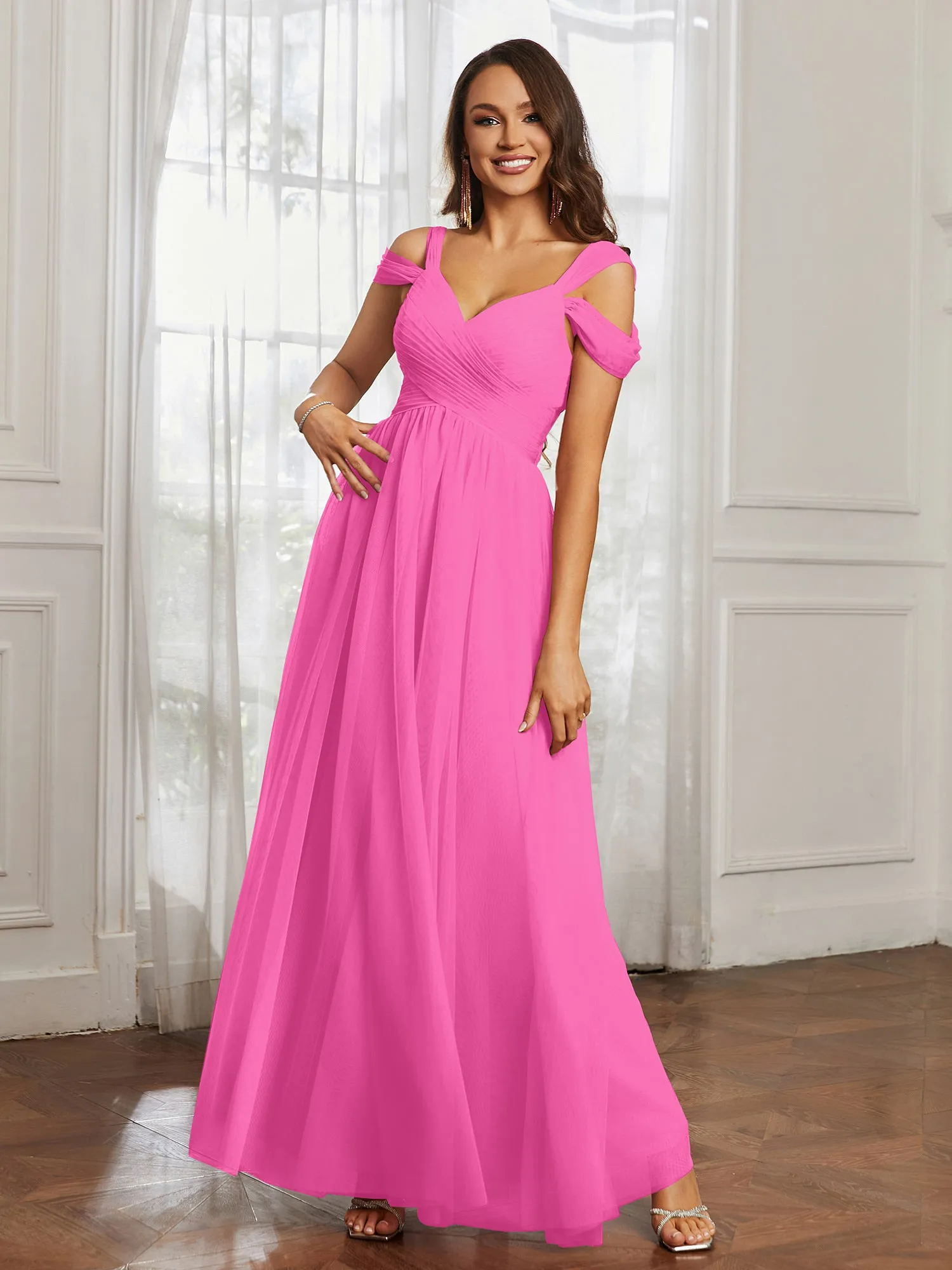 Cap Sleeve Tulle Ruched Floor-length Dress Azalea Plus Size