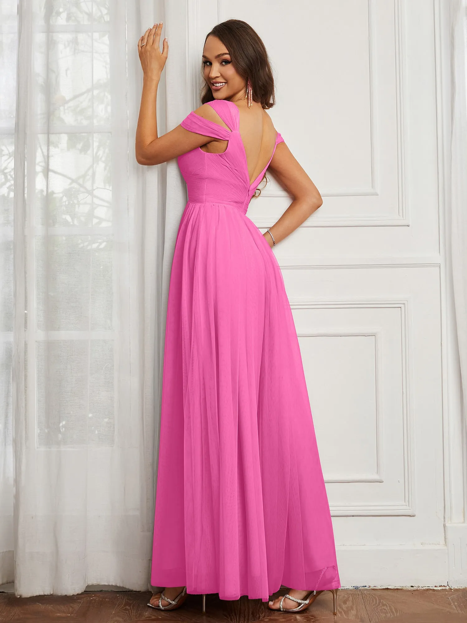 Cap Sleeve Tulle Ruched Floor-length Dress Azalea Plus Size