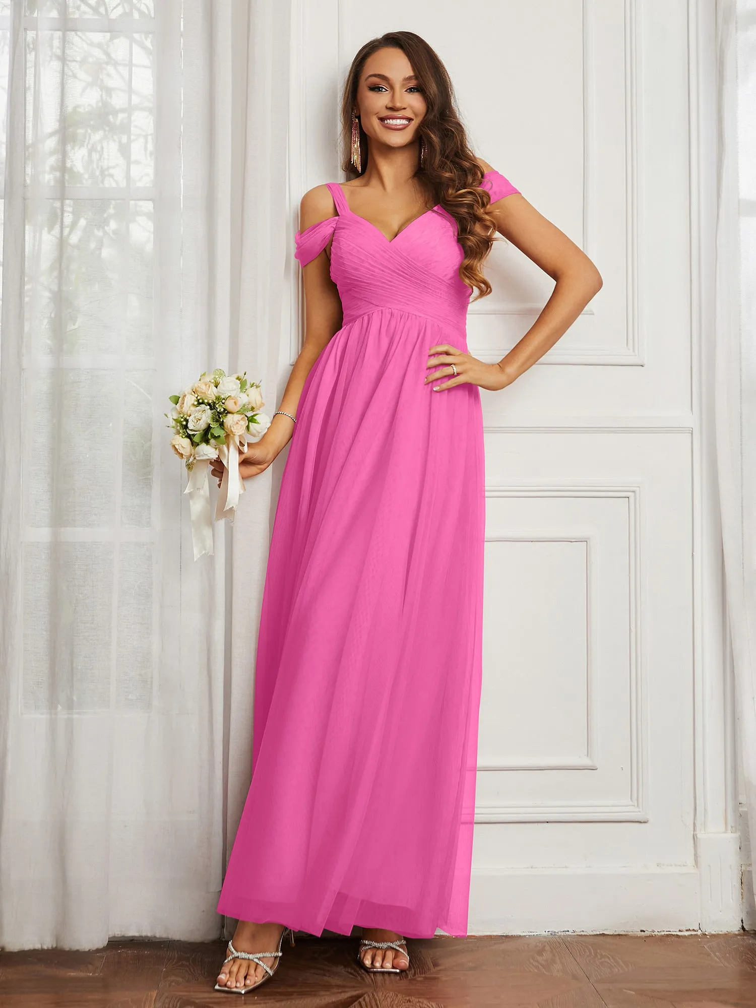 Cap Sleeve Tulle Ruched Floor-length Dress Azalea Plus Size
