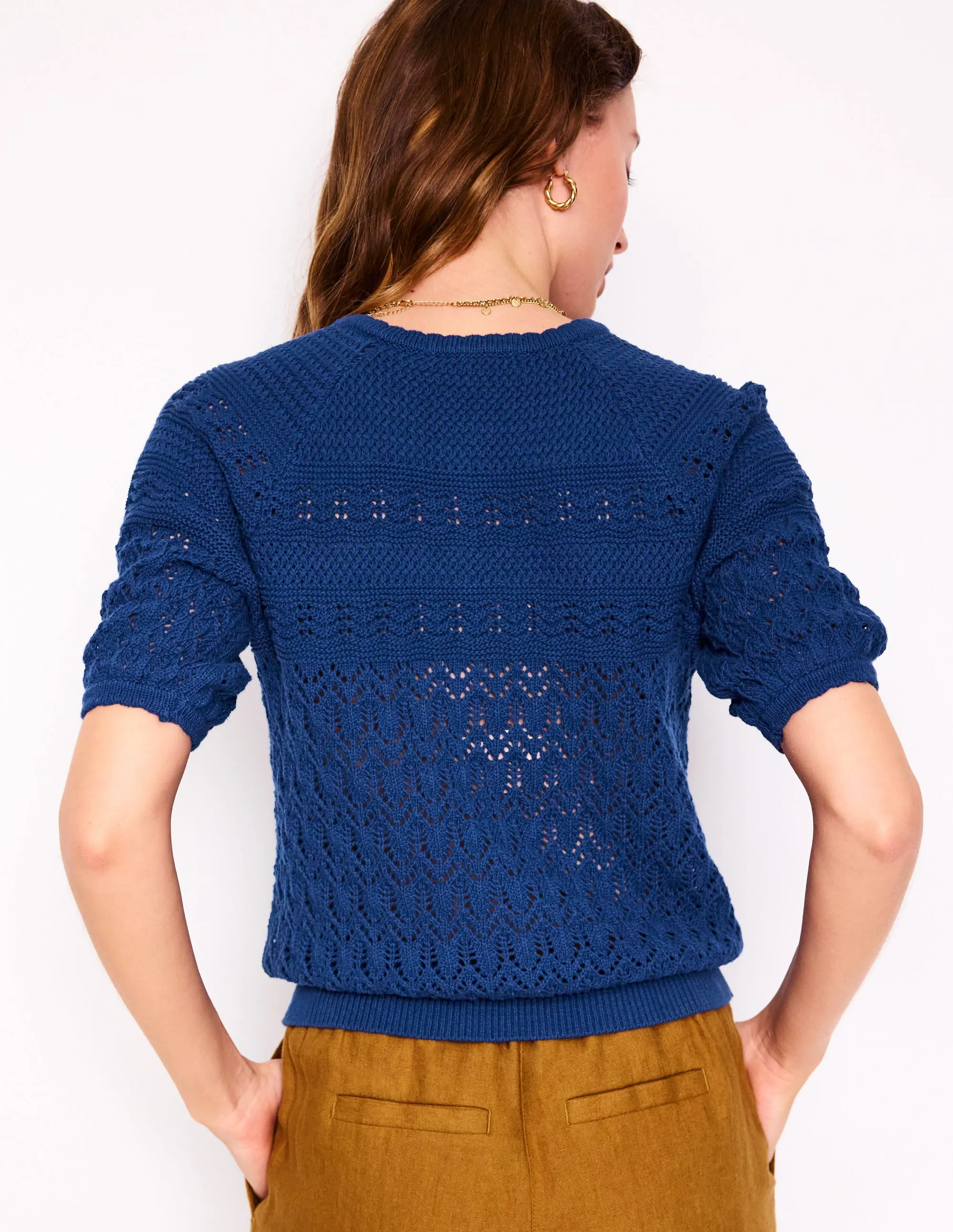 Elodie Stitch Crew Cardigan-Starboard Blue