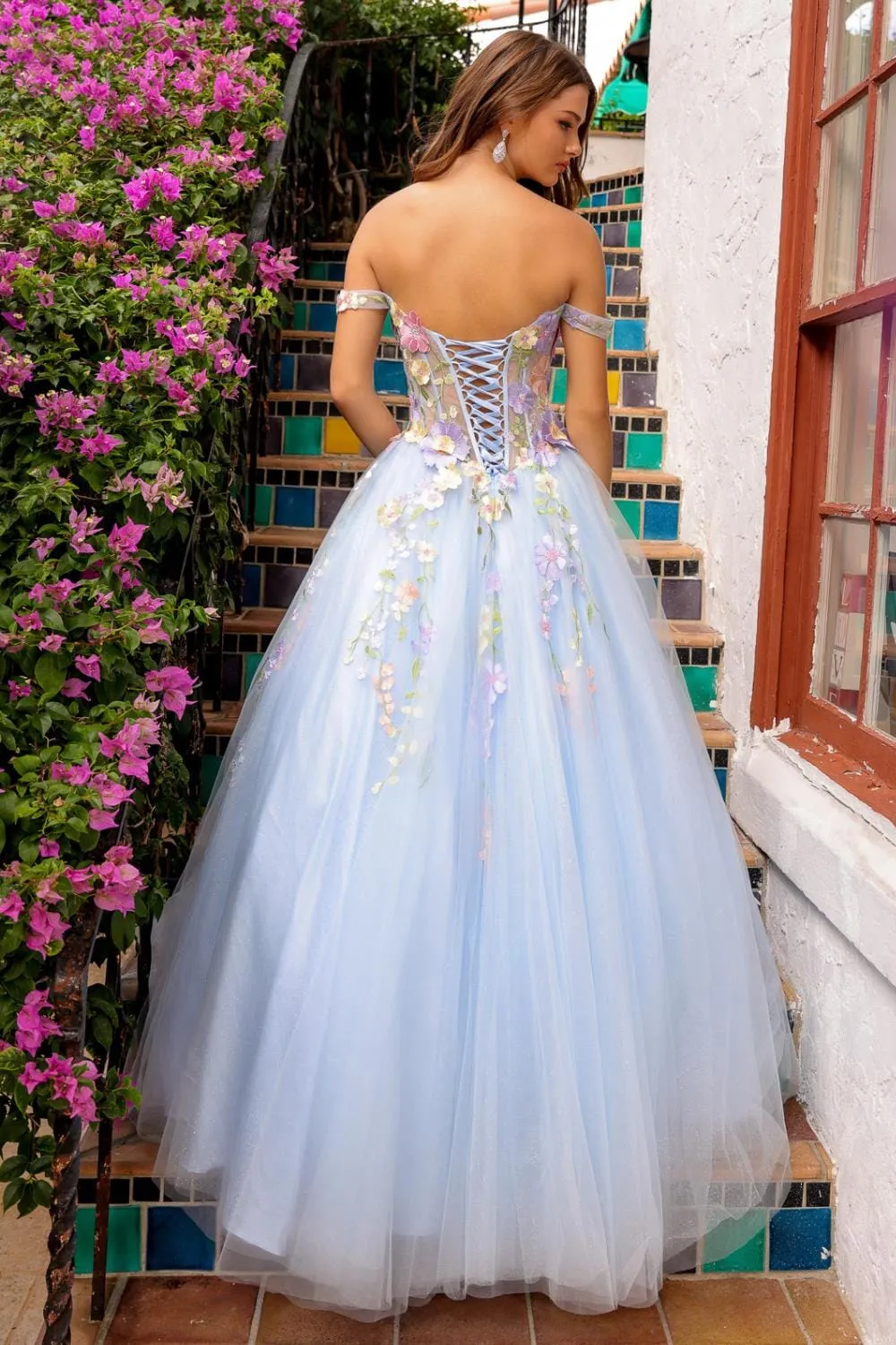 Floral Applique Off Shoulder Gown by Amelia Couture 6124