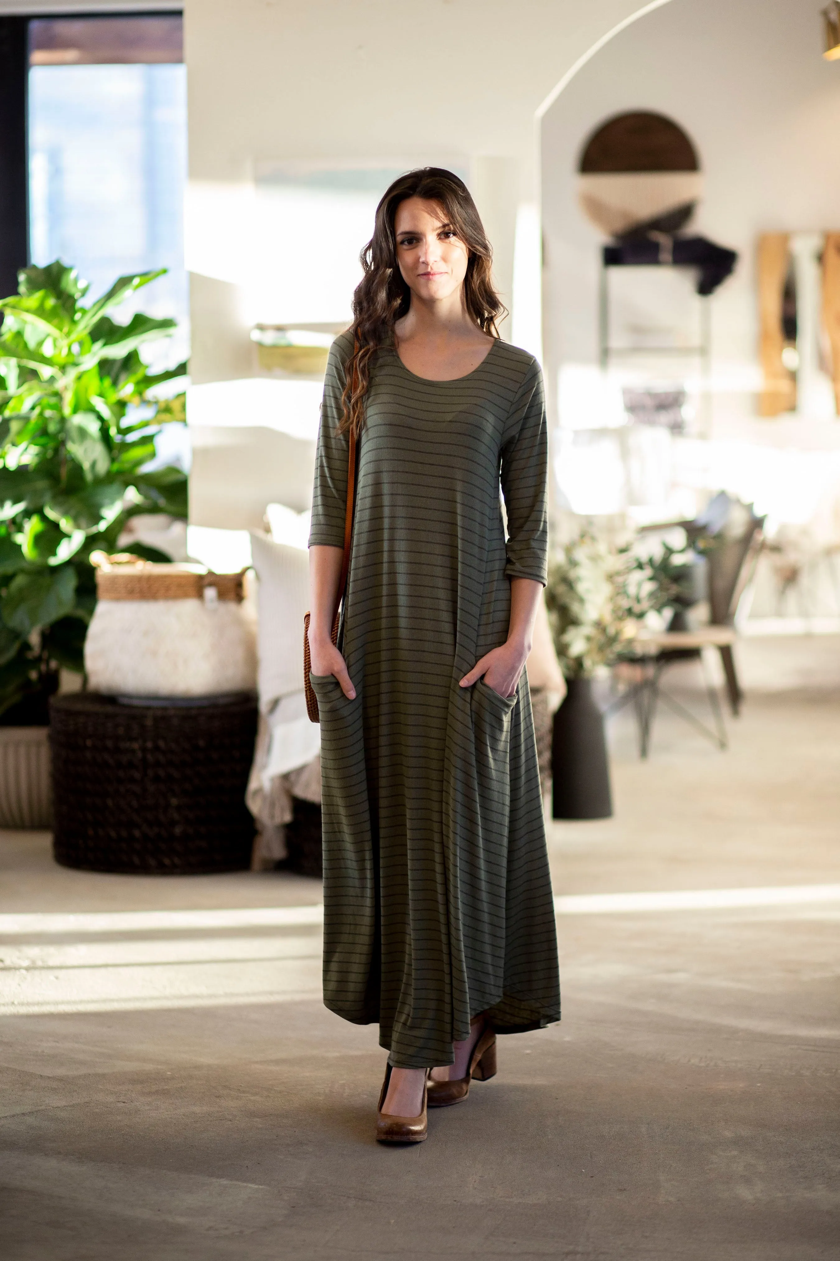 Jessi Dress Olive Stripe Ribbed
