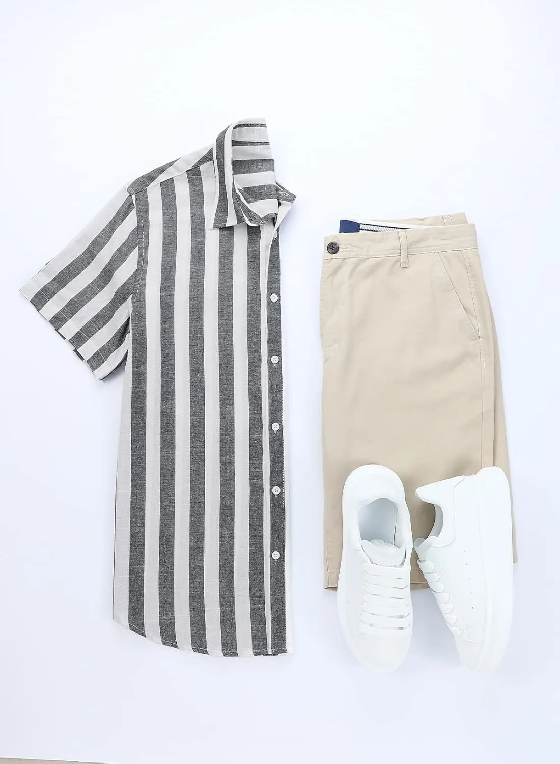 JMIERR Men's Casual Stylish Short Sleeve Button-Up Striped Dress Shirts Cotton Beach Shirt