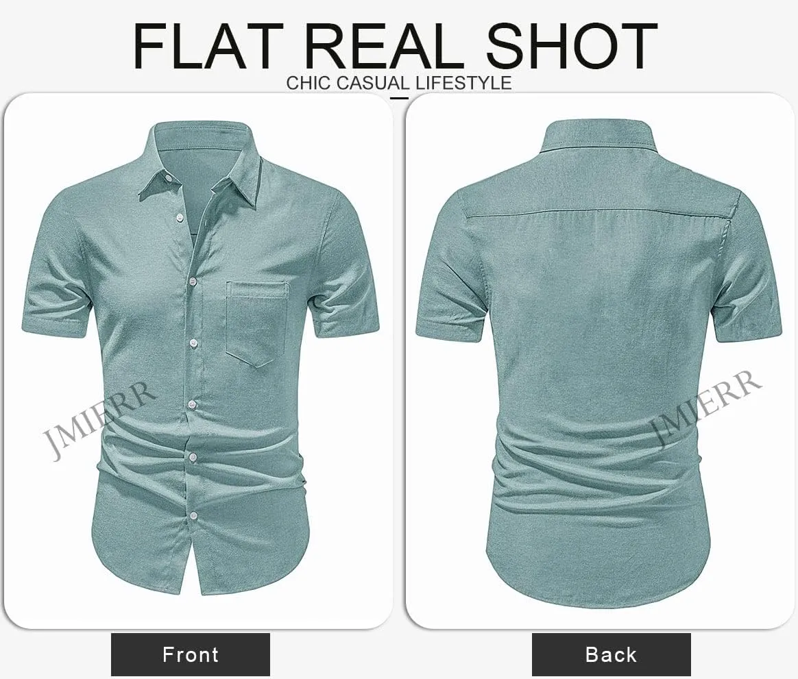 JMIERR Men's Casual Stylish Short Sleeve Button-Up Striped Dress Shirts Cotton Beach Shirt
