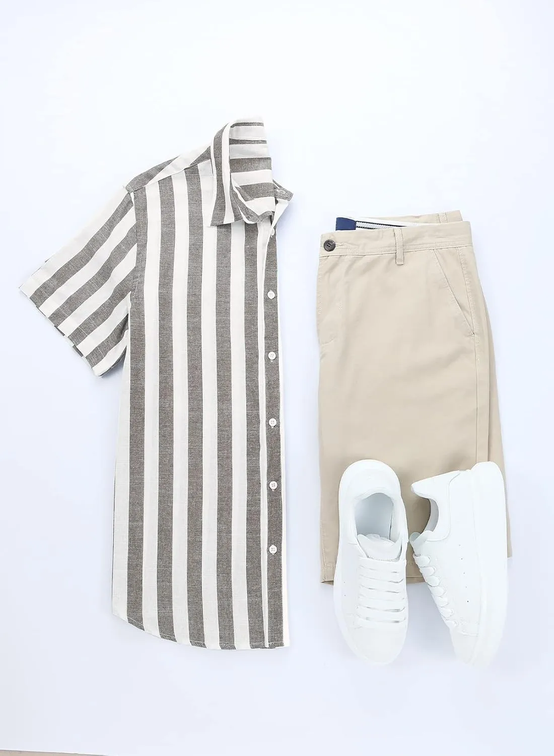 JMIERR Men's Casual Stylish Short Sleeve Button-Up Striped Dress Shirts Cotton Beach Shirt