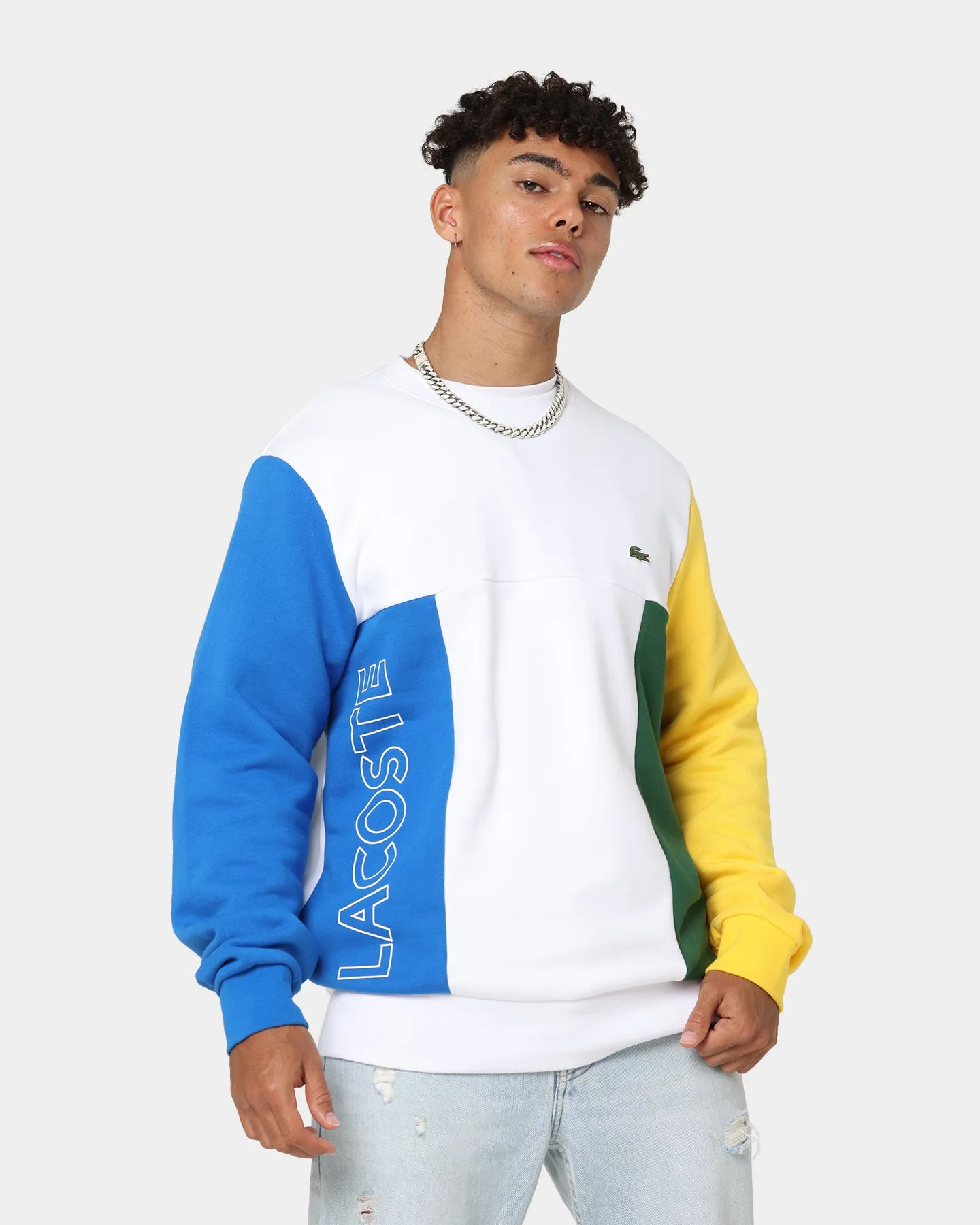 Lacoste Graphic Panel Fleece Sweatshirt White/Blue