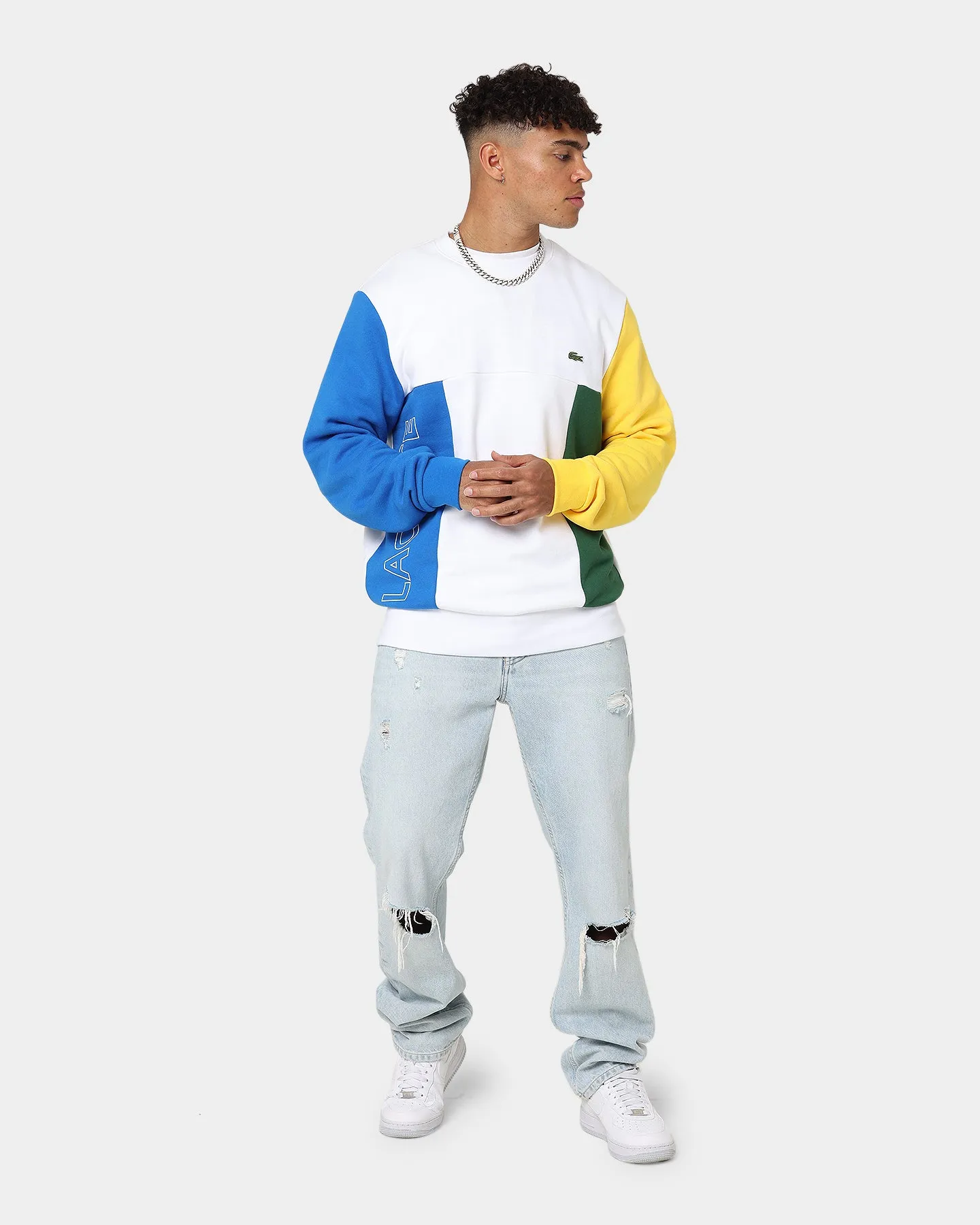 Lacoste Graphic Panel Fleece Sweatshirt White/Blue