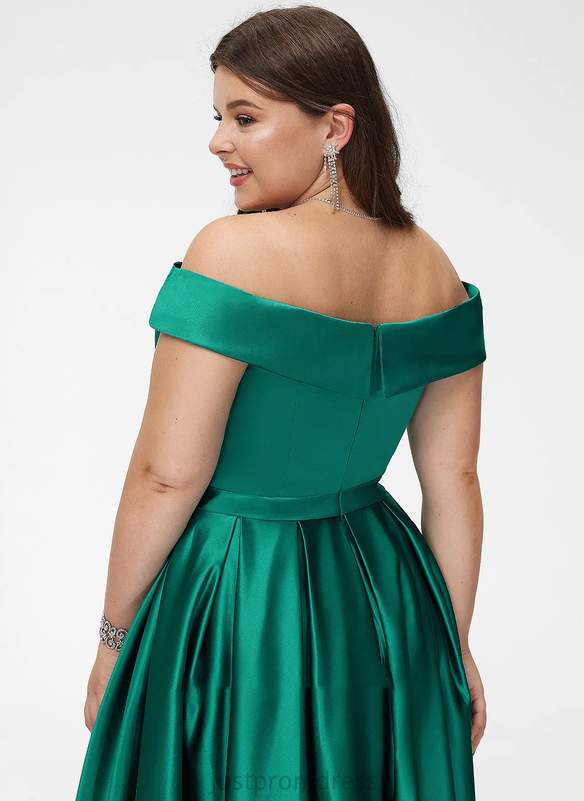 Lilia Split Off-the-Shoulder Floor-Length With Pockets Prom Dresses Ball-Gown/Princess Front Satin