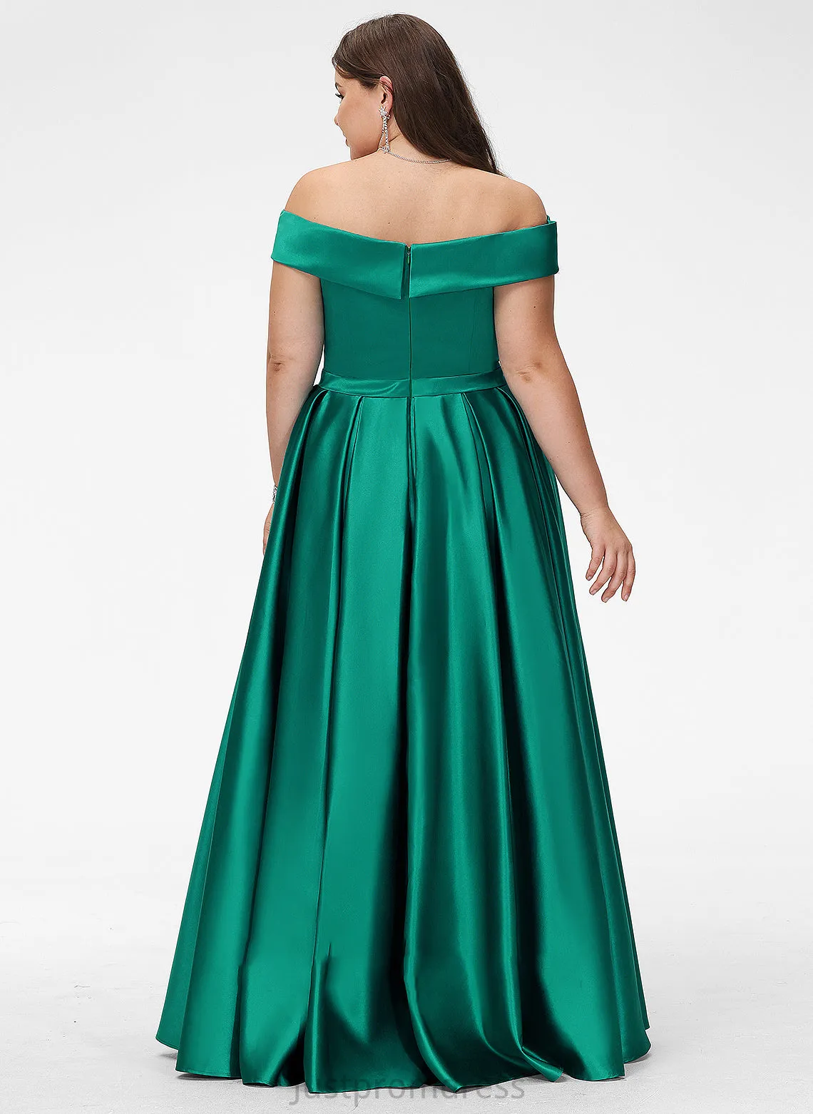 Lilia Split Off-the-Shoulder Floor-Length With Pockets Prom Dresses Ball-Gown/Princess Front Satin
