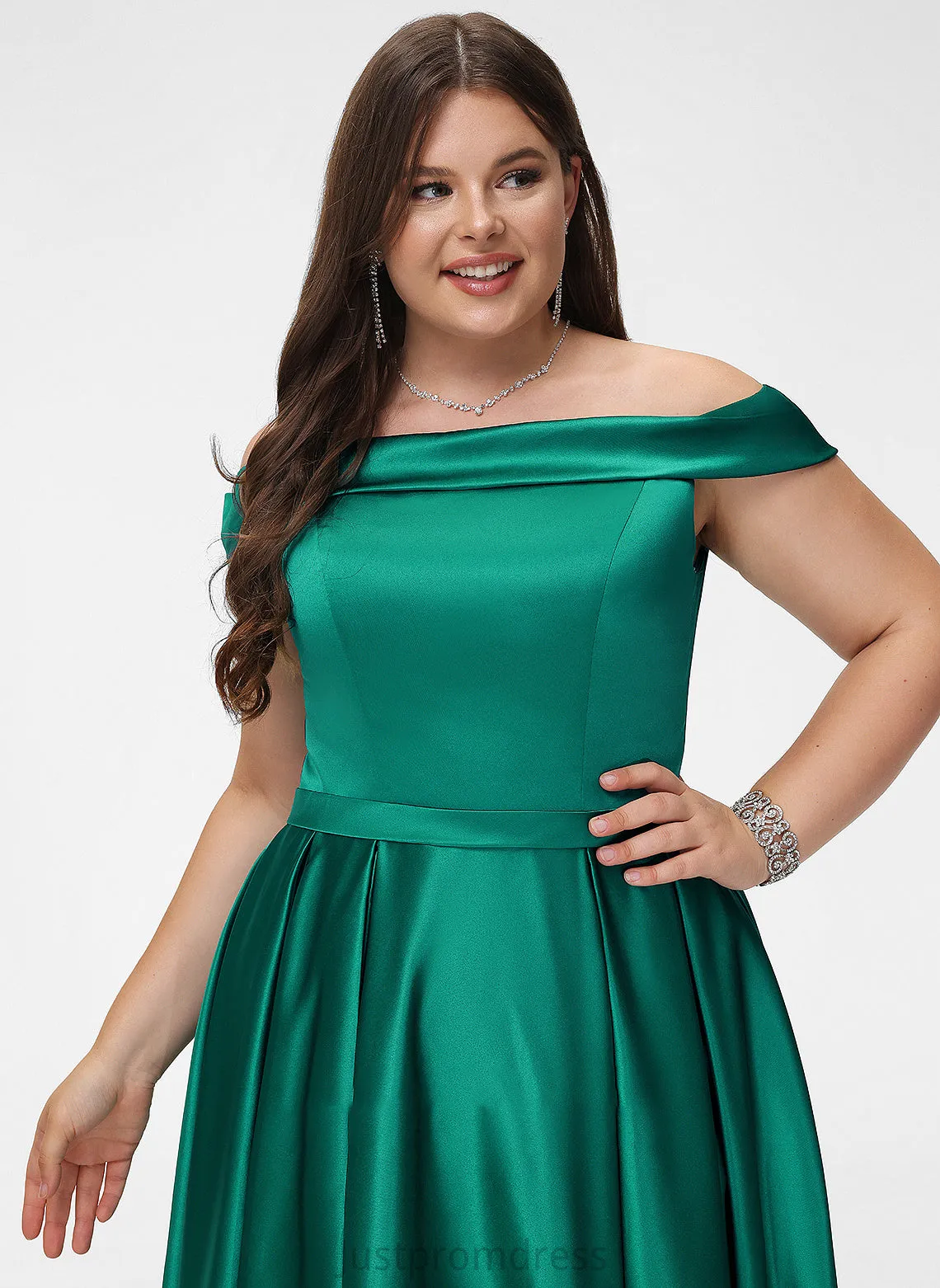 Lilia Split Off-the-Shoulder Floor-Length With Pockets Prom Dresses Ball-Gown/Princess Front Satin