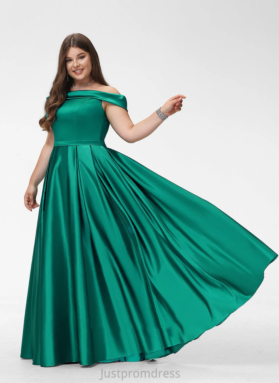 Lilia Split Off-the-Shoulder Floor-Length With Pockets Prom Dresses Ball-Gown/Princess Front Satin