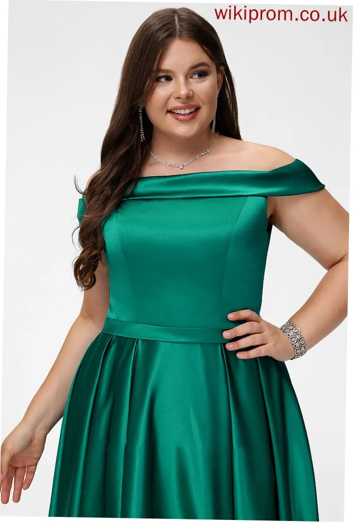 Off-the-Shoulder Pockets Fabric Length Embellishment Floor-Length Satin SplitFront Neckline Straps Justine Natural Waist Bridesmaid Dresses