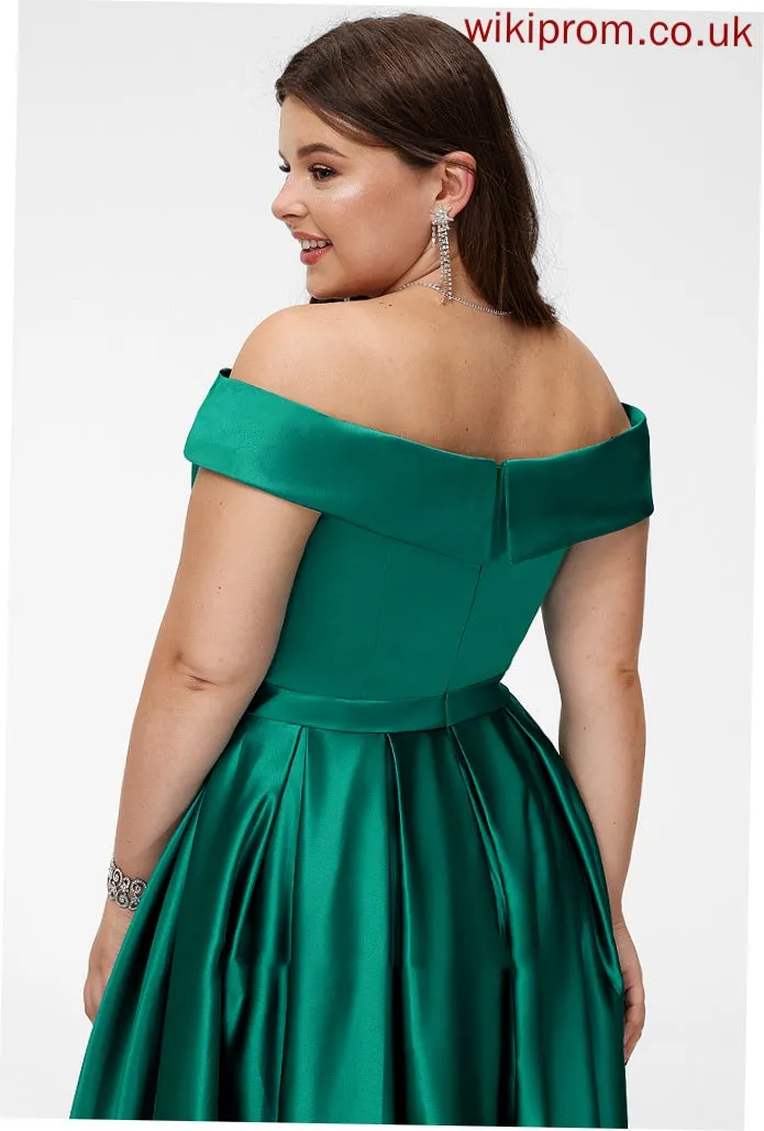Off-the-Shoulder Pockets Fabric Length Embellishment Floor-Length Satin SplitFront Neckline Straps Justine Natural Waist Bridesmaid Dresses