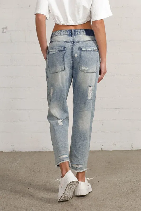 Patched Ripped Frayed Crop Jeans -online exclusive