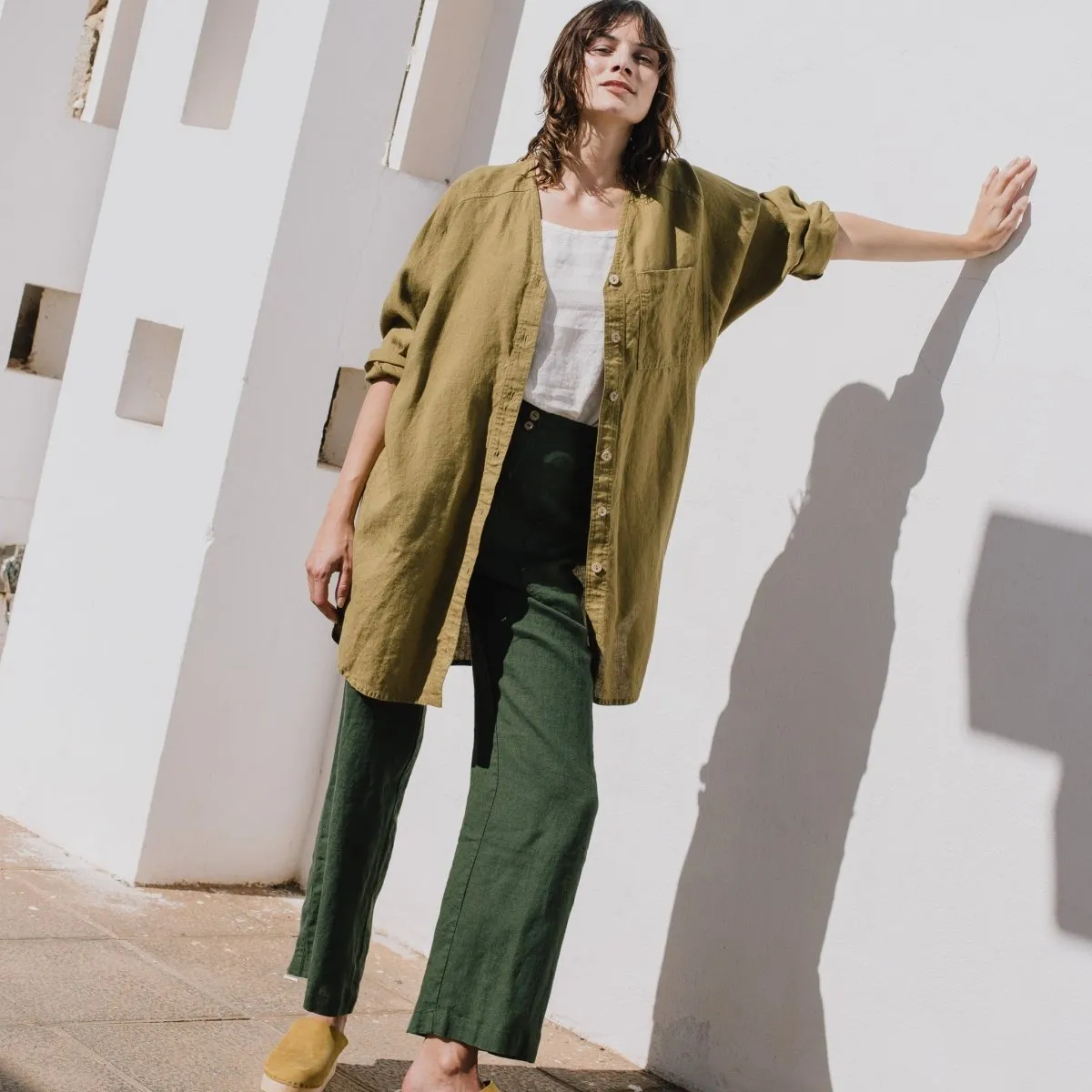 R: LIVORNO oversized linen shirt (Size: XS; Color: Creamy Brown)