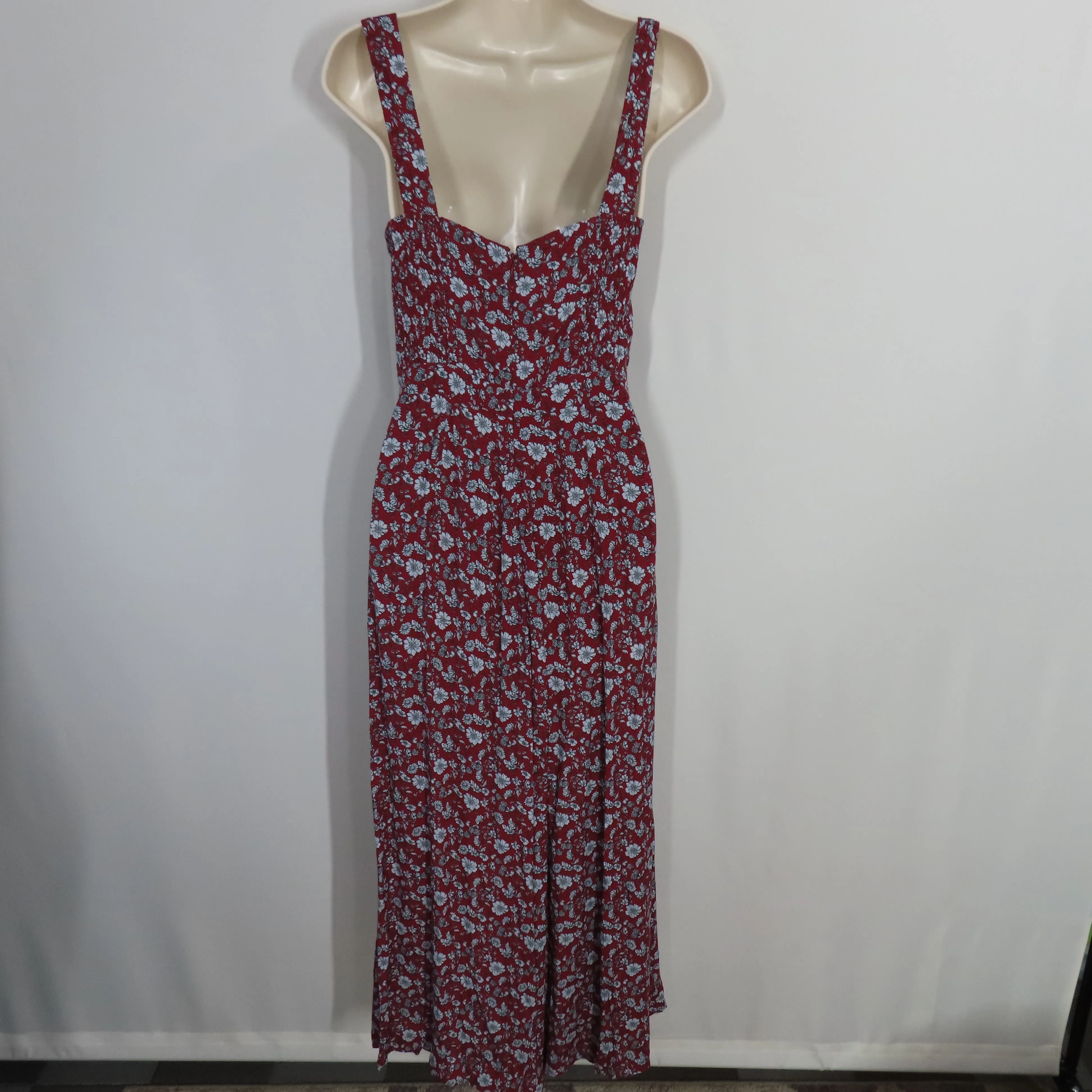 Yumi Kim Red and Light Blue Floral Jumpsuit Smocked Bodice Thick Straps Size Small